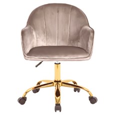 E-home 吉諾斯輕奢流線絨布電腦椅 香檳色 舒適透氣 可調節高度, 61 x 60 x 82~92cm