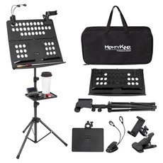 MIGHTY KING 4合1可對折2段式樂譜架 托盤 照明 手機支架套組 MUS355, 1套, 黑色