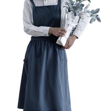 리빙홈 亞麻棉質圍裙, 1個, 海軍藍