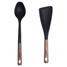 vivenzadi 黑胡桃木矽膠廚具2件組, 1套, 黑色, 料理勺 + 炒匙