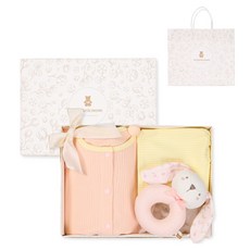 ORGANICMOM 幼兒款Pinkyia長袖連身衣+帽子 MISLQS05+迷你Cottony圓形搖鈴 MKR7NM01 出生禮物組+購物袋