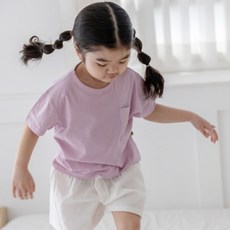 예루예나 예루커머스 아동용 루즈핏 포켓 면 레이온 무지 반팔 티셔츠