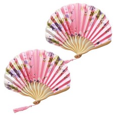便攜式花朵摺疊扇, 2個, 粉紅色