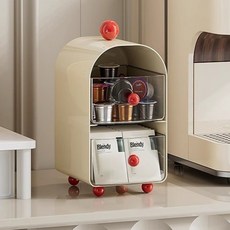 귀여운 원형볼 포인트 커피 간식 2단 보관함, 아이보리, 1개