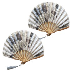 便攜式花朵摺疊扇, 2個, 灰色