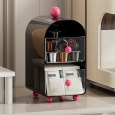 귀여운 원형볼 포인트 커피 간식 2단 보관함, 블랙, 1개