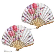 便攜式花朵摺疊扇, 2個, 白色