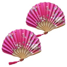 便攜式花朵摺疊扇, 2個, 玫瑰色