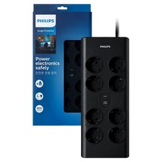 PHILIPS 飛利浦 突波保護8孔延長線, 黑色, 1個, 2m