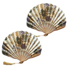 便攜式花朵摺疊扇, 2個, 金色