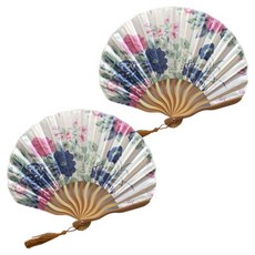 便攜式花朵摺疊扇, 2個, 海軍藍