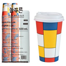 NEULPUREUN 圖案印刷紙杯 + 杯蓋組 500ml, 1套, 100入