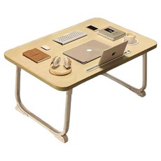 Maripore床邊桌折疊式筆電桌學生用讀書桌杯架墊子插槽床邊托盤 60*40cm, 白楓