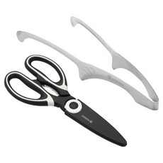 NONEW 露營廚房不鏽鋼多用途剪刀 + 圓頭型料理夾組合, 1套, 剪刀 + 料理夾, 黑色 + 白色(剪刀), 銀色(料理夾)