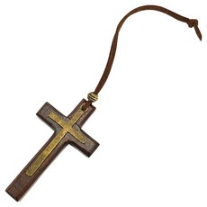 Signpost 新車禮物 車用十字架裝飾 8 x 5 cm, 黑色 + 棕色金屬, 1個