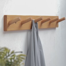 北歐簡約木質掛衣鉤 6鉤 附無痕膠 衣帽架 壁掛衣架, 1個, 原木色