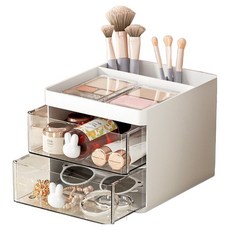 Hataesmall 現代桌面收納盒 兔子把手 透明抽屜, 1個, 混合顏色