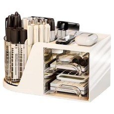 Hataesmall 現代桌面整理盒 白色筆筒 2層抽屜櫃, 1個, 混色