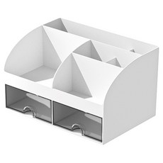 Hataesmall 整齊桌面收納盒 白色 6格收納 2抽屜, 1個, 混合顏色