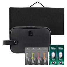 FootJoy 簡約巡迴賽手拿包 + Titleist AVX 高爾夫球 6入 + 4款高爾夫球釘 禮盒組, 1套, 黑色(手拿包, 高爾夫球)