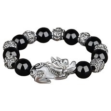 Eopik 貔貅 黑曜石 唵嘛呢叭咪吽 手鍊 單貔貅 圓珠 12mm, 1個, 混合色
