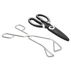 노뉴 캠핑주방 스테인리스 다용도 가위 + 가위형 요리집게 세트, 블랙 + 화이트 + 실버, 1세트, 가위 + 집게