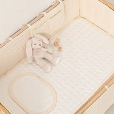 아이레빗 유아용 하트 인견 도톰 누빔 양면 침대 패드, 연베이지