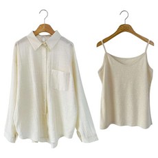 Lindashop 女款 Blancna 日常口袋透膚襯衫 + 背心套組 cpnb3228k54