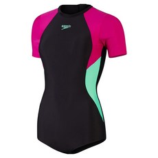 speedo 女款訓練連身短袖拼色亞洲版型泳衣 8-1294715751