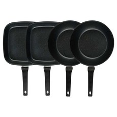 QUEEN SENSE 晚餐平底鍋4件組, 1套, 方形煎鍋 27cm(2入) + 炒鍋 28cm(2入), 棕色