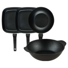 퀸센스 디너 후라이팬 세트 4개, 브라운, 사각팬 27cm(2p) + 궁중팬 24cm + 파티웍 28cm, 1세트