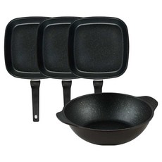 퀸센스 디너 후라이팬 세트 4개, 브라운, 사각팬 27cm(3p) + 파티웍 28cm, 1세트