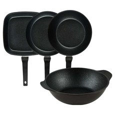 QUEEN SENSE 晚餐平底鍋4件組, 1套, 方形煎鍋 27cm + 平底鍋 28cm + 炒鍋 28cm + 派對炒鍋 28cm, 棕色