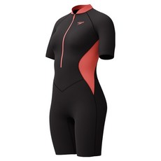 speedo 女款五分前拉鍊短袖亞洲版型 8-00325217926, 橘色