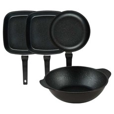 퀸센스 디너 후라이팬 세트 4개, 브라운, 사각팬 27cm(2p) + 후라이팬 24cm + 파티웍 28cm, 1세트