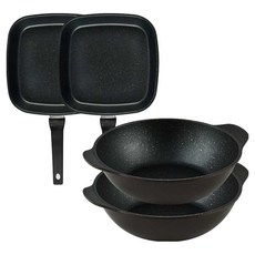 퀸센스 디너 후라이팬 세트 4개, 브라운, 사각팬 27cm(2p) + 파티웍 28cm(2p), 1세트