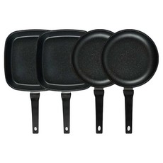 퀸센스 디너 후라이팬 세트 4개, 브라운, 사각팬 27cm(2p) + 후라이팬 24cm(2p), 1세트
