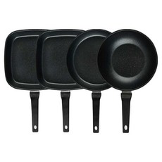 퀸센스 디너 후라이팬 세트 4개, 브라운, 사각팬 27cm(2p) + 후라이팬 28cm + 궁중팬 24cm, 1세트