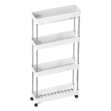 廚房附輪移動式縫隙4層收納架, 白色