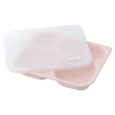 TACKAON 方形4格餐盤 + 蓋子組合, 1套, 粉紅色 + 象牙白, 餐盤 + 蓋子