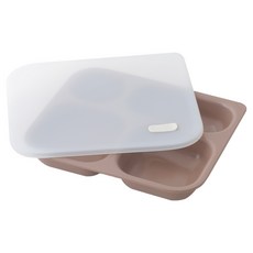 TACKAON 方形4格餐盤 + 蓋子組合, 1套, 棕色 + 象牙白, 餐盤 + 蓋子