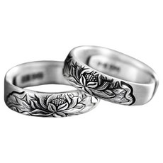 Apick 蓮花圖案開口式戒指 FREE, 銀色, 2個