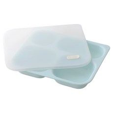 TACKAON 方形4格餐盤 + 蓋子組合, 1套, 薄荷綠 + 象牙白, 餐盤 + 蓋子