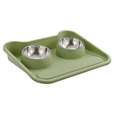 doongdoongpet 寵物傾斜型防溢托盤雙碗食器, 綠色, 1個