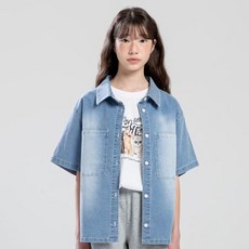 JCB 女童款牛仔短版短袖襯衫 U342