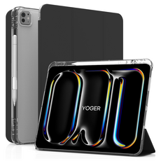 YOGER iPad 保護殼 Apple Pencil 收納 半透明 平板電腦 智慧保護套, 黑色, 1個