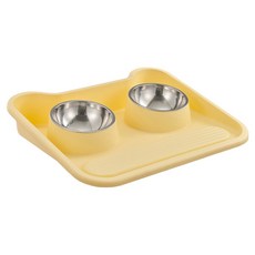 doongdoongpet 寵物傾斜防溢託盤雙格食碗, 黃色, 1個