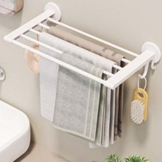 多功能黏貼式毛巾壁掛架 + 夾子掛勾10入組, 1套, 白色