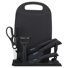 노뉴 캠핑주방 멀티 칼 7종 세트 블랙, 1세트, 칼 4종 + 가위 + 도마 + 칼 거치대