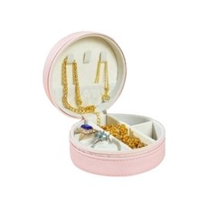솔솔담다 예쁜 다용도 여행용 미니 악세사리 보관함 10 x 10 x 5 cm, 원형 pu가죽 라이트 핑크, 1개